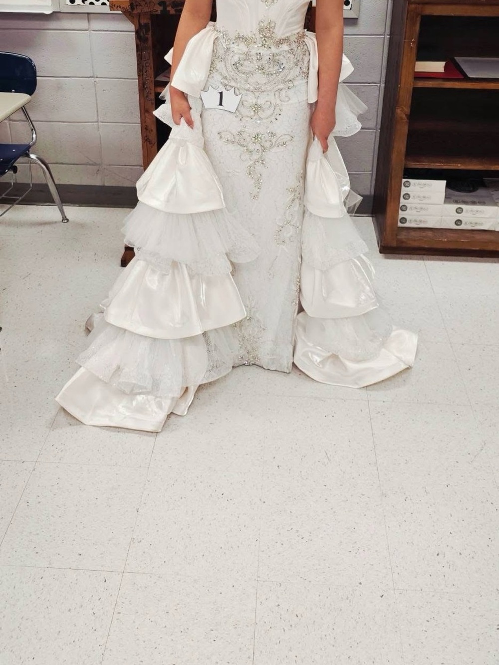 Johnathan Kayne Ivory Beaded Tiered Prom Gown